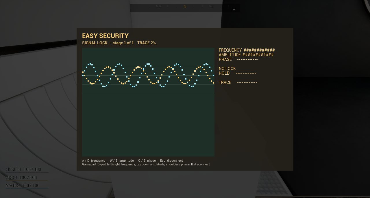 Signal lock hacking minigame on a terminal screen