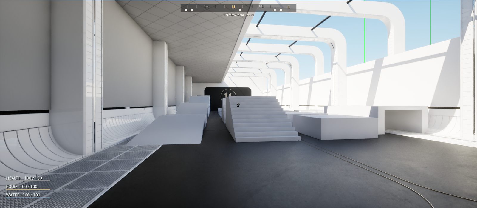Movement course with ramps and stairs
